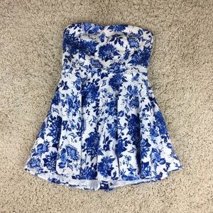 Blue and white floral romper